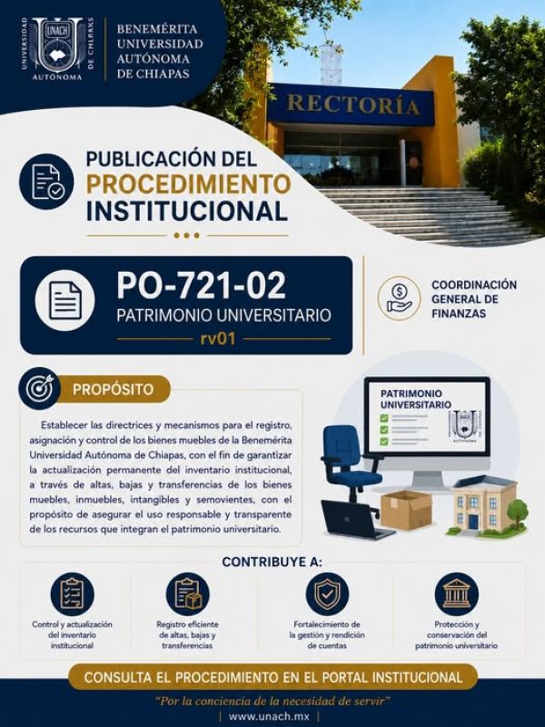 Publicación de una nueva revisión del Procedimiento Institucional: PO-721-02 Patrimonio Universitario | rv01